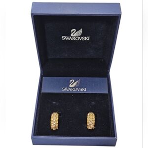 Swarovski Gold Tone Crystal Pave Hoop Earrings